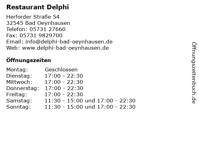 Restaurant Delphi in Bad Oeynhausen: Adresse und Öffnungszeiten