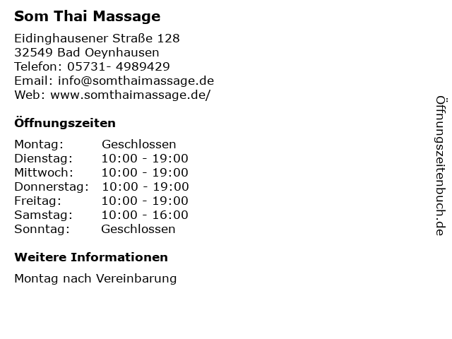 Som Thai Massage in Bad Oeynhausen: Adresse und Öffnungszeiten