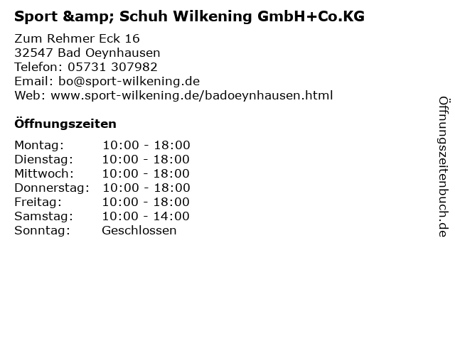 Sport & Schuh Wilkening GmbH+Co.KG in Bad Oeynhausen: Adresse und Öffnungszeiten