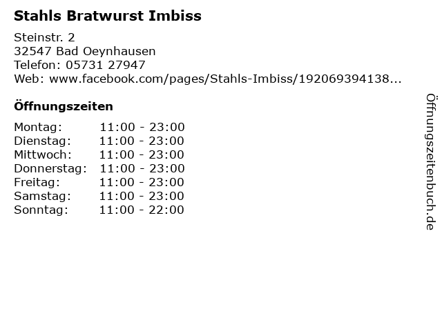Stahls Bratwurst Imbiss in Bad Oeynhausen: Adresse und Öffnungszeiten