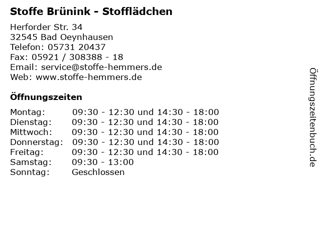 Stoffe Brünink - Stofflädchen in Bad Oeynhausen: Adresse und Öffnungszeiten