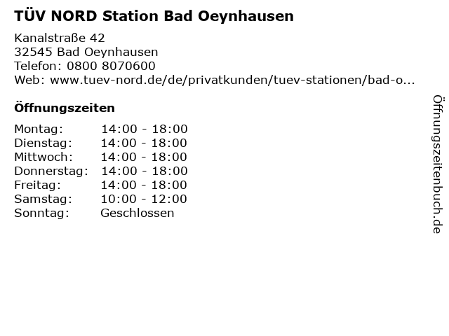 TÜV-NORD Station Bad Oeynhausen in Bad Oeynhausen: Adresse und Öffnungszeiten