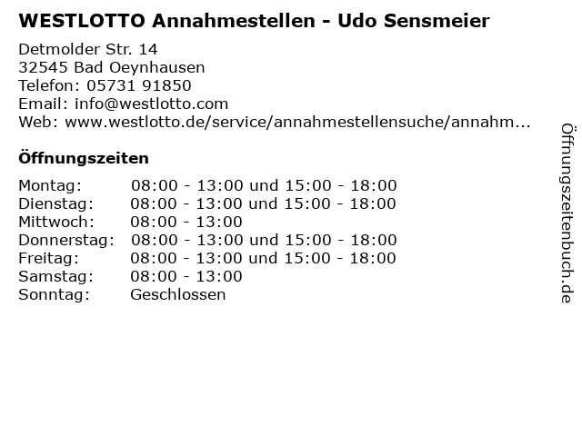 WESTLOTTO Annahmestellen - Udo Sensmeier in Bad Oeynhausen: Adresse und Öffnungszeiten
