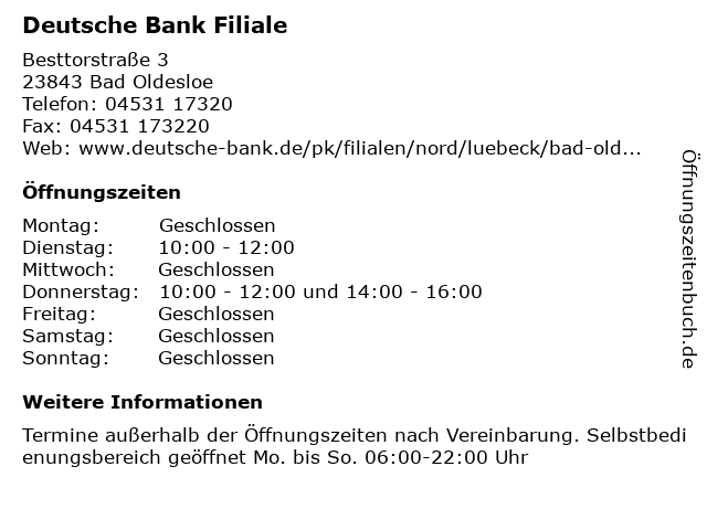 ᐅ Offnungszeiten Deutsche Bank Filiale Besttorstrasse 3 In