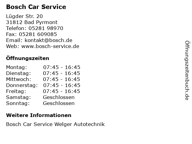Bosch Car Service in Bad Pyrmont: Adresse und Öffnungszeiten