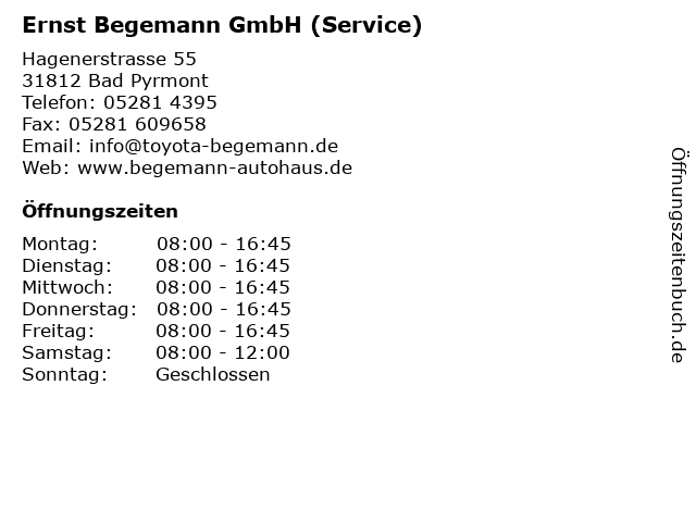Ernst Begemann GmbH (Service) in Bad Pyrmont: Adresse und Öffnungszeiten