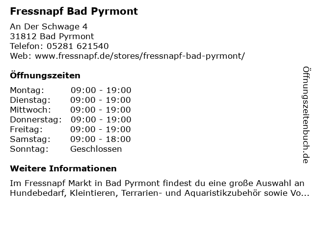 Fressnapf Bad Pyrmont in Bad Pyrmont: Adresse und Öffnungszeiten