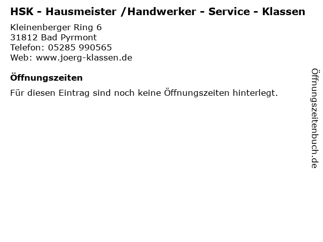 HSK - Hausmeister /Handwerker - Service - Klassen in Bad Pyrmont: Adresse und Öffnungszeiten