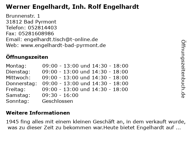 Werner Engelhardt, Inh. Rolf Engelhardt in Bad Pyrmont: Adresse und Öffnungszeiten