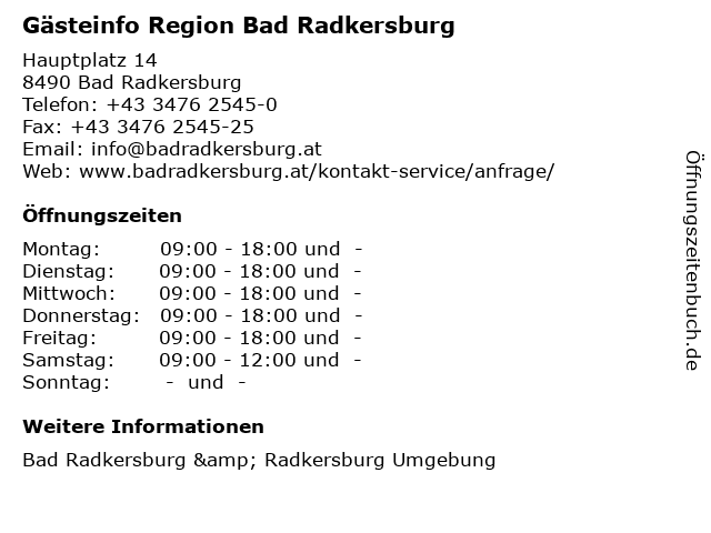 Gästeinfo Region Bad Radkersburg in Bad Radkersburg: Adresse und Öffnungszeiten