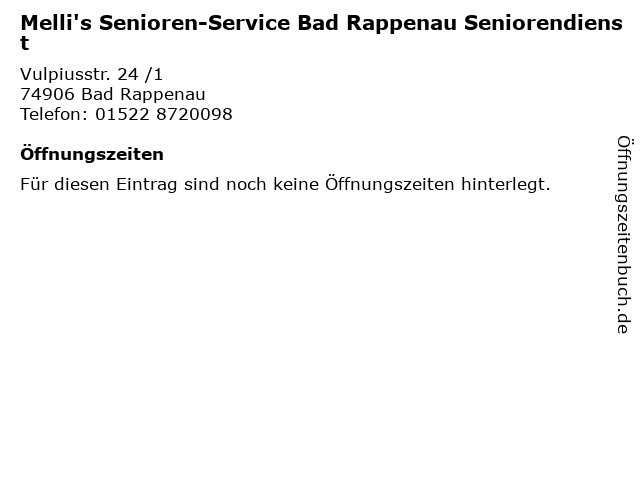 Melli's Senioren-Service Bad Rappenau Seniorendienst in Bad Rappenau: Adresse und Öffnungszeiten