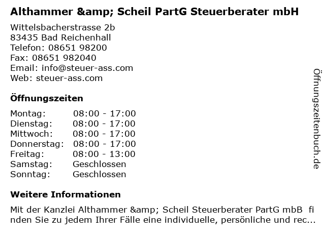 Althammer & Scheil PartG Steuerberater mbH in Bad Reichenhall: Adresse und Öffnungszeiten