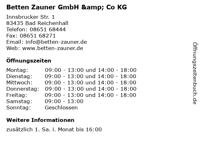 Betten Zauner GmbH & Co KG in Bad Reichenhall: Adresse und Öffnungszeiten