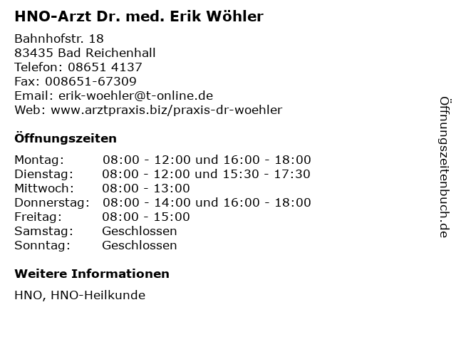 HNO-Arzt Dr. med. Erik Wöhler in Bad Reichenhall: Adresse und Öffnungszeiten