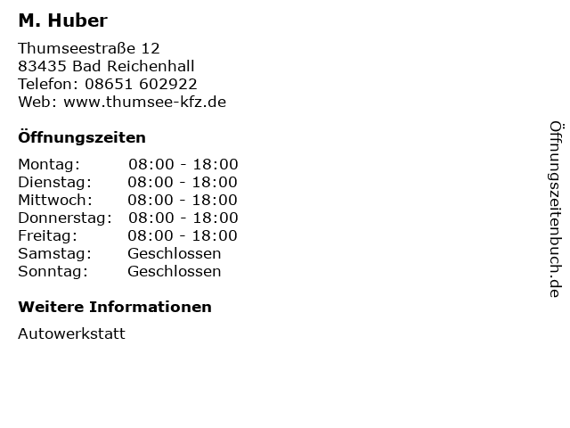 M. Huber in Bad Reichenhall: Adresse und Öffnungszeiten