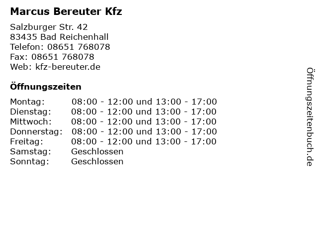 Marcus Bereuter Kfz in Bad Reichenhall: Adresse und Öffnungszeiten