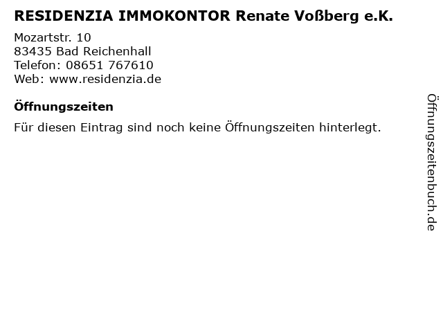 RESIDENZIA IMMOKONTOR Renate Voßberg e.K. in Bad Reichenhall: Adresse und Öffnungszeiten
