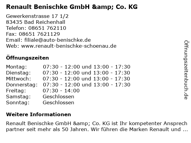 Renault Benischke GmbH & Co. KG in Bad Reichenhall: Adresse und Öffnungszeiten