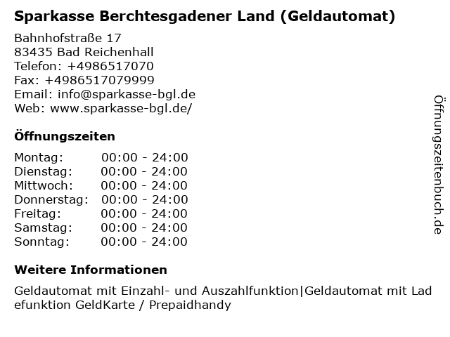 Sparkasse Berchtesgadener Land (Geldautomat) in Bad Reichenhall: Adresse und Öffnungszeiten