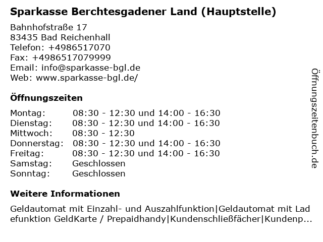 Sparkasse Berchtesgadener Land (Hauptstelle) in Bad Reichenhall: Adresse und Öffnungszeiten