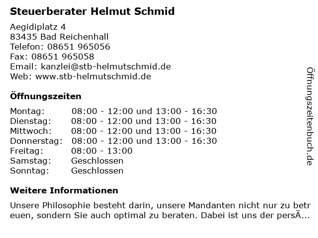 Steuerberater Helmut Schmid in Bad Reichenhall: Adresse und Öffnungszeiten
