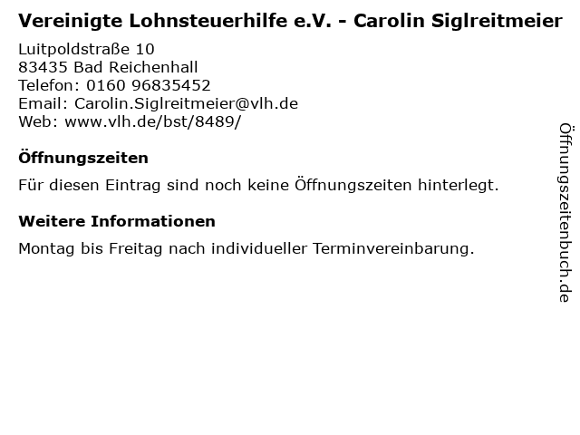 Vereinigte Lohnsteuerhilfe e.V. - Carolin Siglreitmeier in Bad Reichenhall: Adresse und Öffnungszeiten