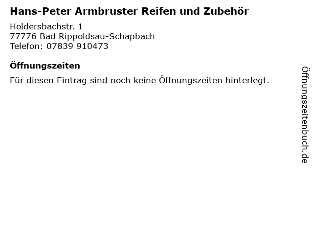 Hans-Peter Armbruster Reifen und Zubehör in Bad Rippoldsau-Schapbach: Adresse und Öffnungszeiten