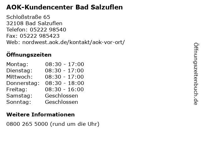 AOK-Kundencenter Bad Salzuflen in Bad Salzuflen: Adresse und Öffnungszeiten
