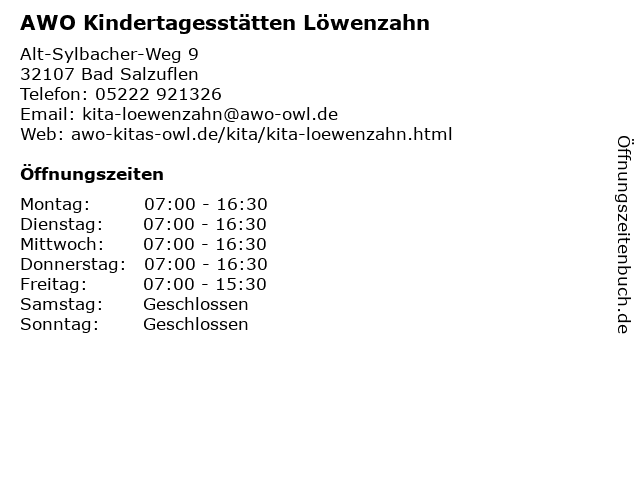 AWO Kindertagesstätten Löwenzahn in Bad Salzuflen: Adresse und Öffnungszeiten