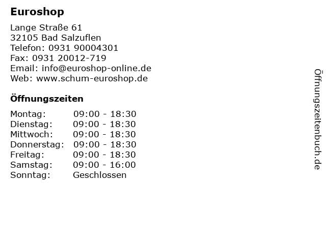 Euroshop in Bad Salzuflen: Adresse und Öffnungszeiten