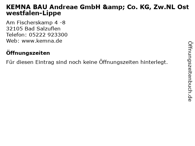 KEMNA BAU Andreae GmbH & Co. KG, Zw.NL Ostwestfalen-Lippe in Bad Salzuflen: Adresse und Öffnungszeiten