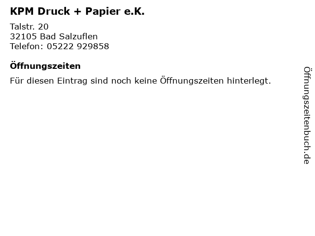 KPM Druck + Papier e.K. in Bad Salzuflen: Adresse und Öffnungszeiten