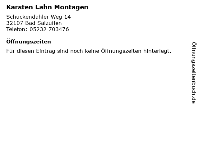 Karsten Lahn Montagen in Bad Salzuflen: Adresse und Öffnungszeiten