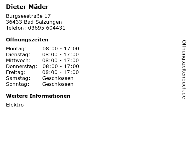 Dieter Mäder in Bad Salzungen: Adresse und Öffnungszeiten