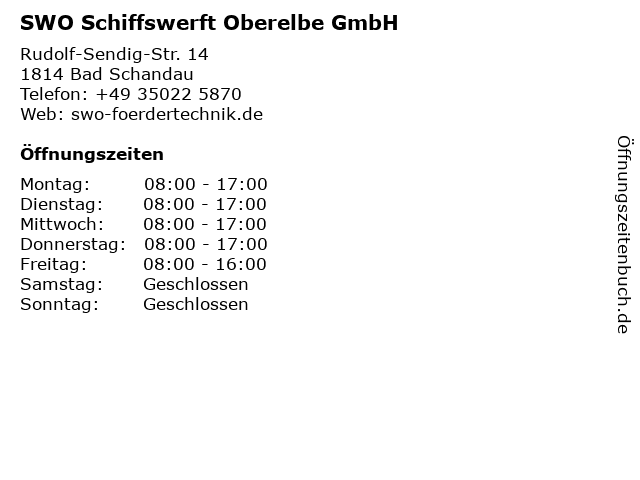 SWO Schiffswerft Oberelbe GmbH in Bad Schandau: Adresse und Öffnungszeiten