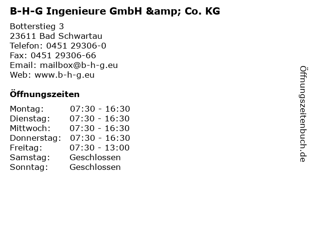 B-H-G Ingenieure GmbH & Co. KG in Bad Schwartau: Adresse und Öffnungszeiten