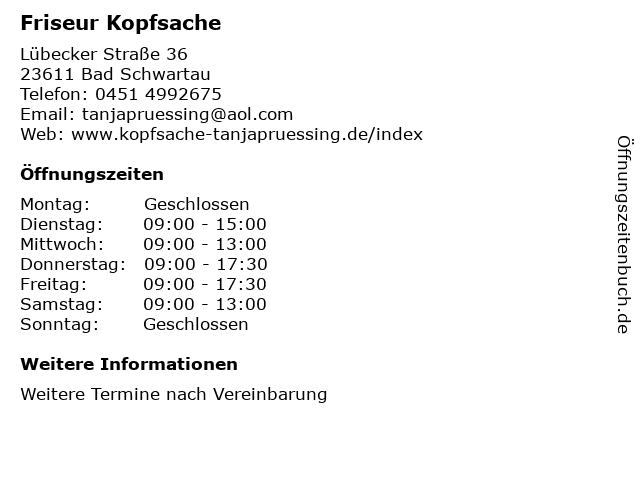 Friseur Kopfsache in Bad Schwartau: Adresse und Öffnungszeiten