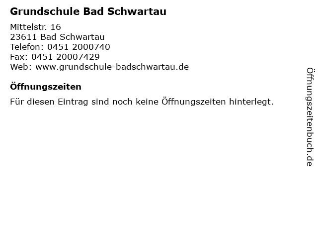 Grundschule Bad Schwartau in Bad Schwartau: Adresse und Öffnungszeiten