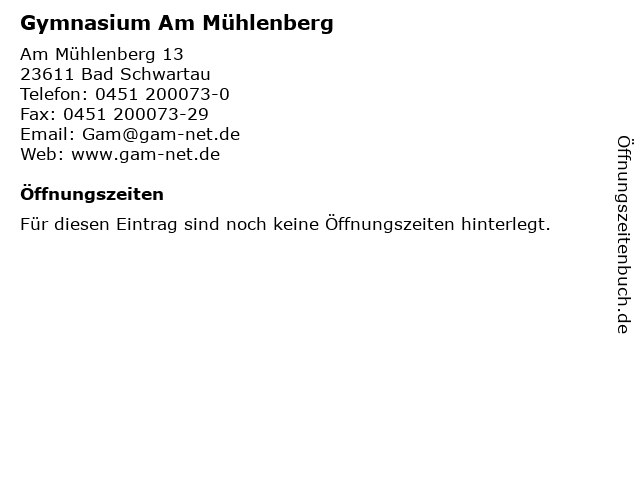Gymnasium Am Mühlenberg in Bad Schwartau: Adresse und Öffnungszeiten