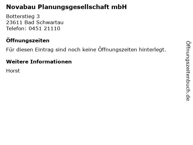 Novabau Planungsgesellschaft mbH in Bad Schwartau: Adresse und Öffnungszeiten