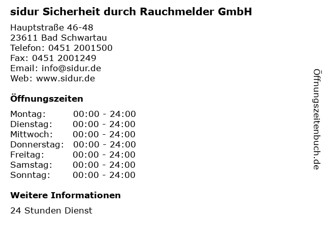 sidur Sicherheit durch Rauchmelder GmbH in Bad Schwartau: Adresse und Öffnungszeiten
