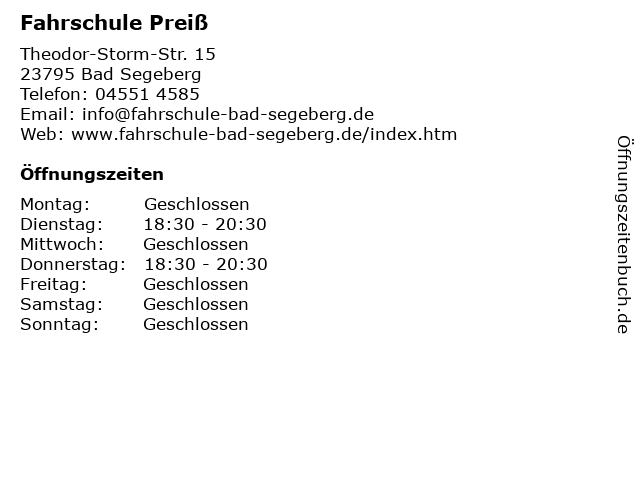 Fahrschule Preiß in Bad Segeberg: Adresse und Öffnungszeiten