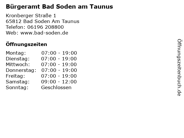 Bürgeramt Bad Soden am Taunus in Bad Soden Am Taunus: Adresse und Öffnungszeiten