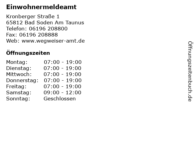 Einwohnermeldeamt in Bad Soden Am Taunus: Adresse und Öffnungszeiten