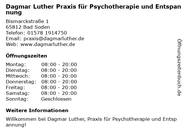 Dagmar Luther Praxis für Psychotherapie und Entspannung in Bad Soden: Adresse und Öffnungszeiten