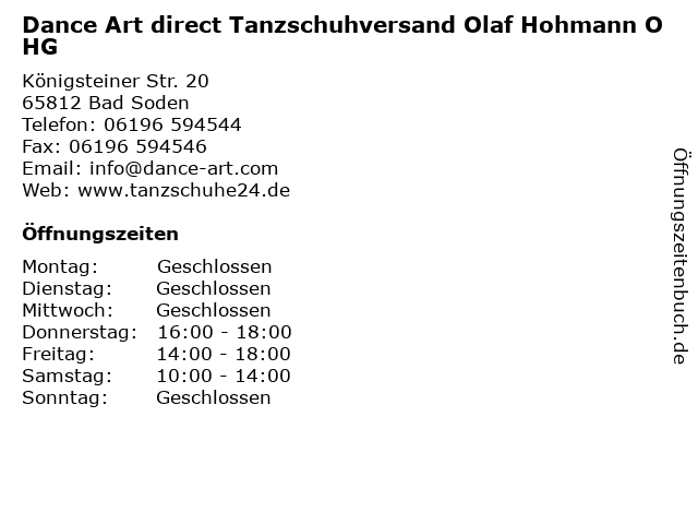 Dance Art direct Tanzschuhversand Olaf Hohmann OHG in Bad Soden: Adresse und Öffnungszeiten