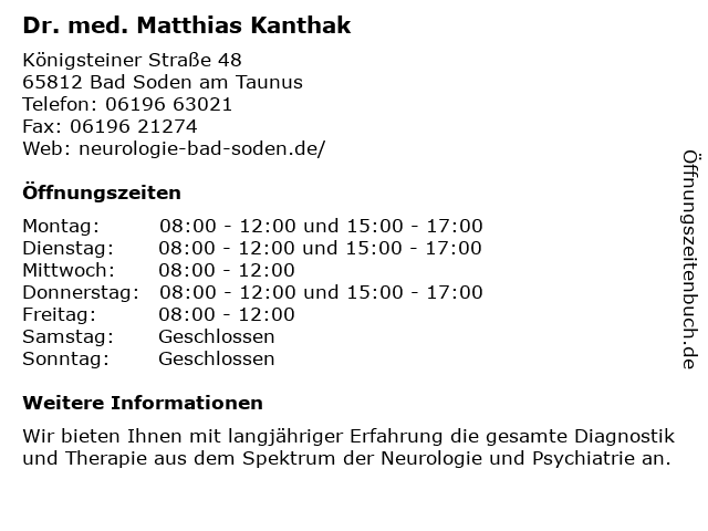 Dr. med. Wolfgang Christ und Dr. med. Matthias Kanthak in Bad Soden: Adresse und Öffnungszeiten