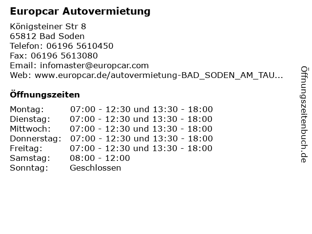 Europcar Autovermietung in Bad Soden: Adresse und Öffnungszeiten