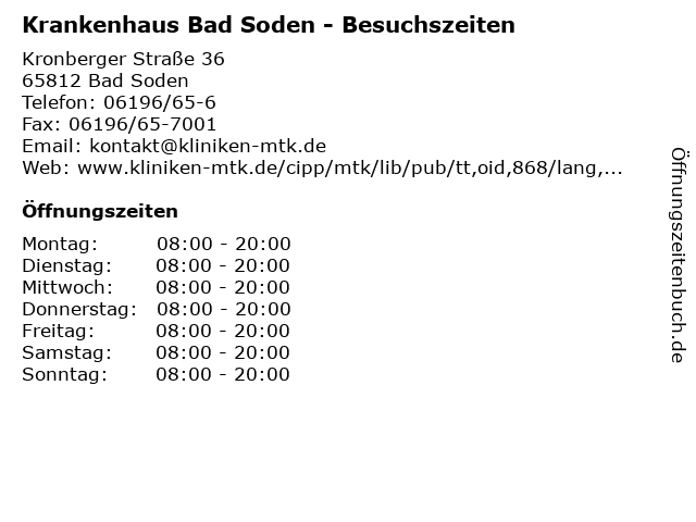 Krankenhaus Bad Soden - Besuchszeiten in Bad Soden: Adresse und Öffnungszeiten