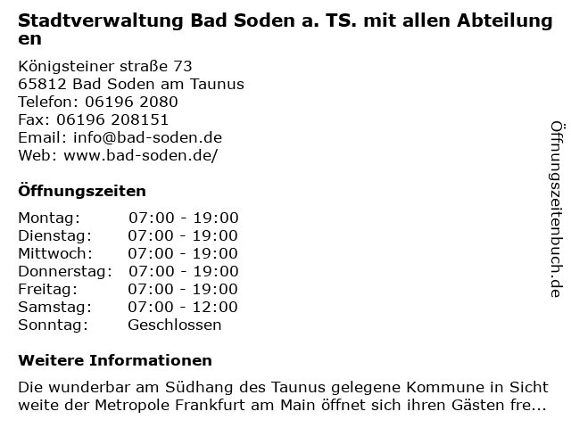 Ordnungsamt in Bad Soden: Adresse und Öffnungszeiten